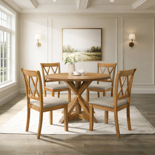 Roundhill Furniture Windvale Cross-Buck Wood 5-Piece Dining Set