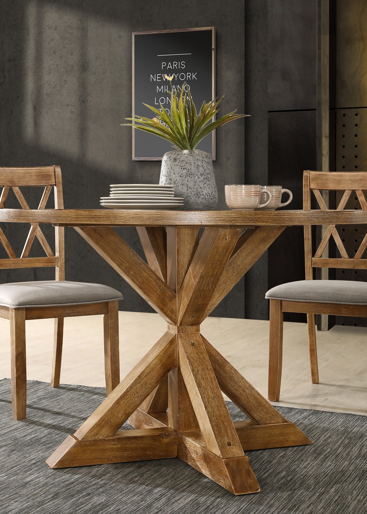 Roundhill Furniture Windvale Cross-Buck Base Dining Table