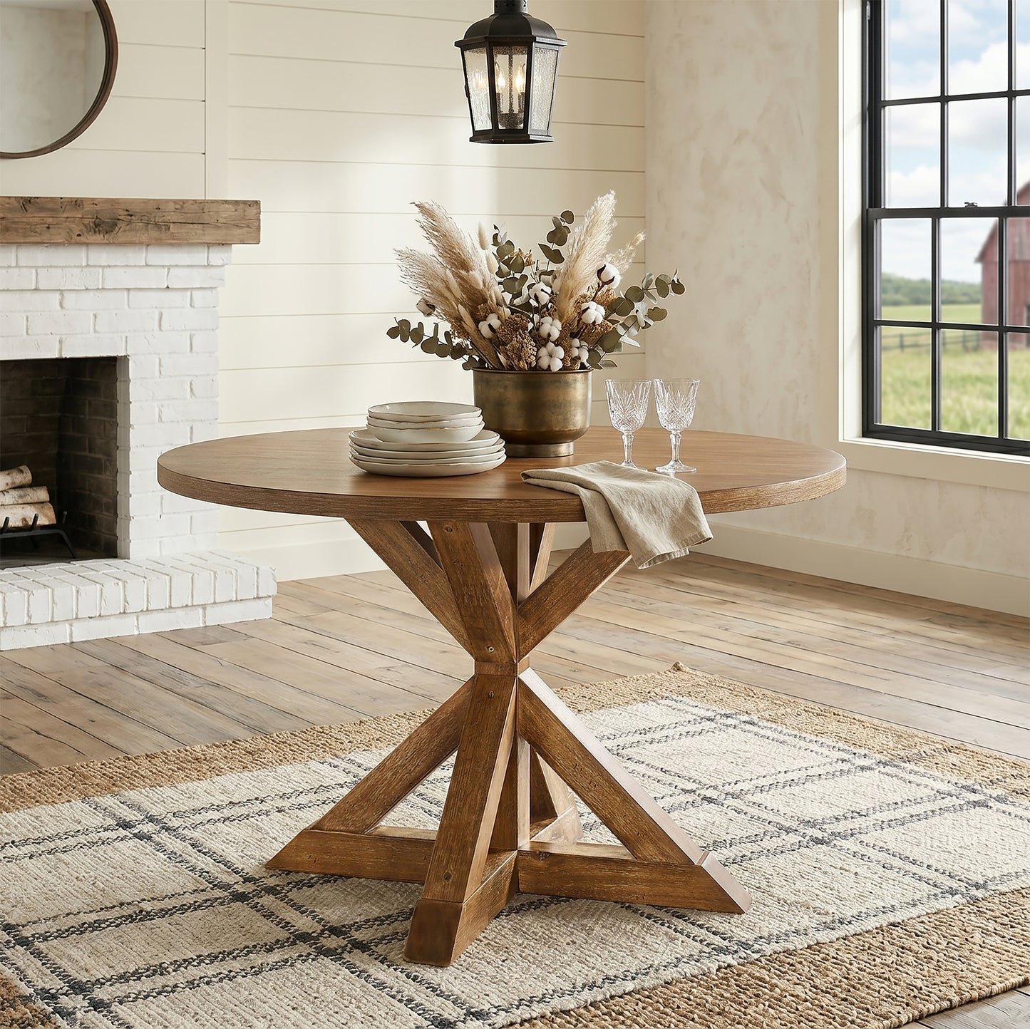 Roundhill Furniture Windvale Cross-Buck Base Dining Table