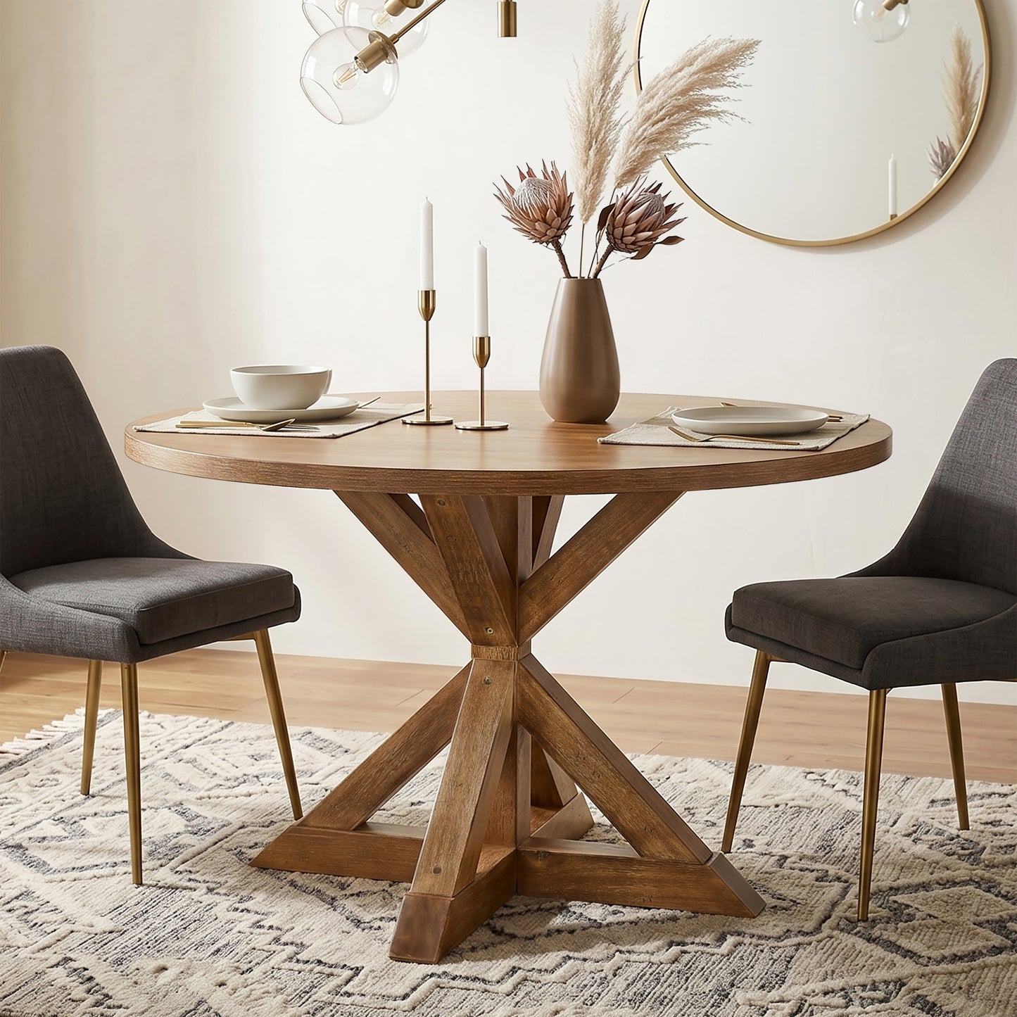Roundhill Furniture Windvale Cross-Buck Base Dining Table