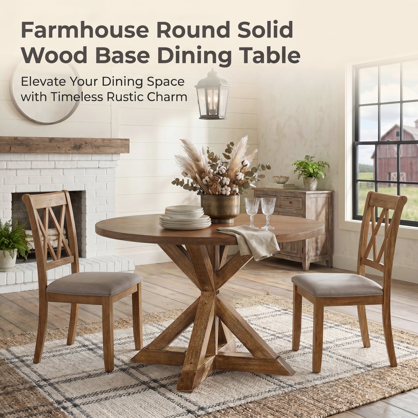 Roundhill Furniture Windvale Cross-Buck Base Dining Table