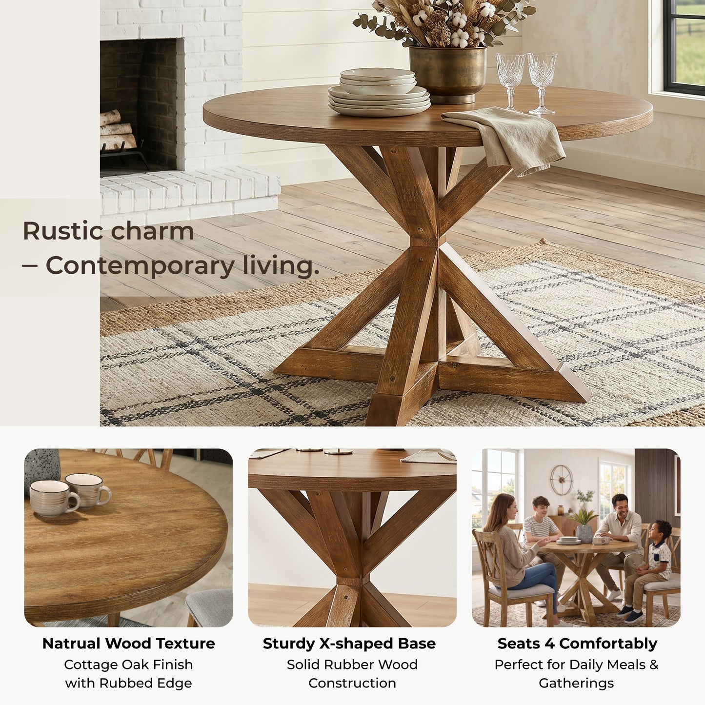 Roundhill Furniture Windvale Cross-Buck Base Dining Table