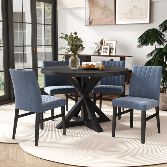 Walton 5-Piece Round Dining Set, Cross-Buck Round Table with 4 Side Chairs