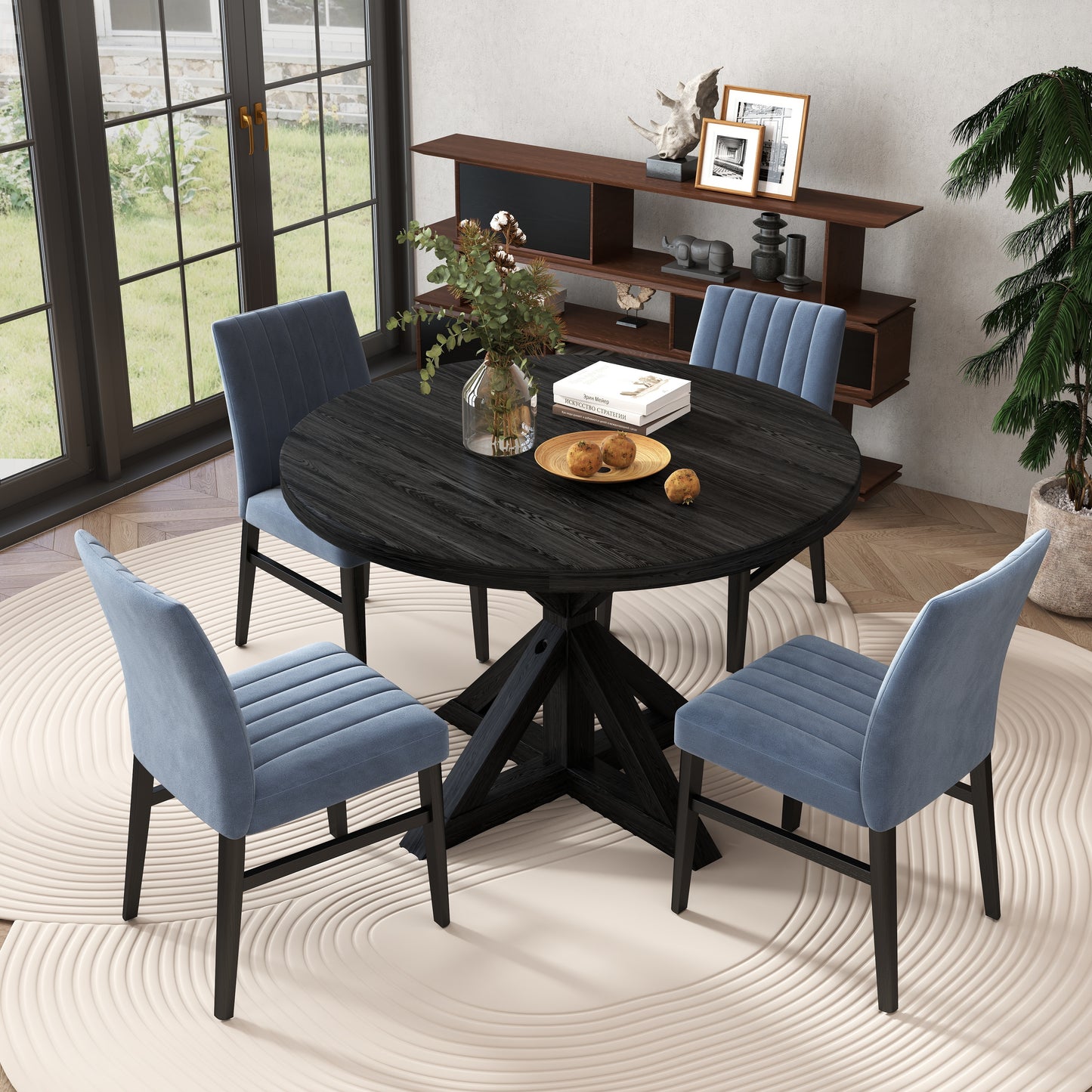 Walton 5-Piece Round Dining Set, Cross-Buck Round Table with 4 Side Chairs