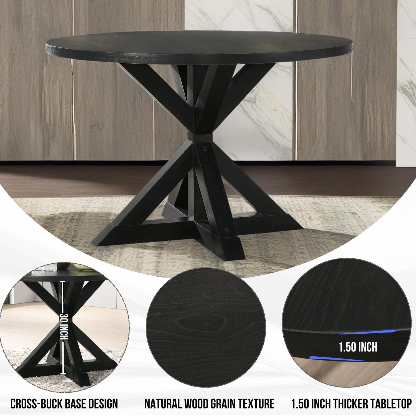 Walton 5-Piece Round Dining Set, Cross-Buck Round Table with 4 Side Chairs