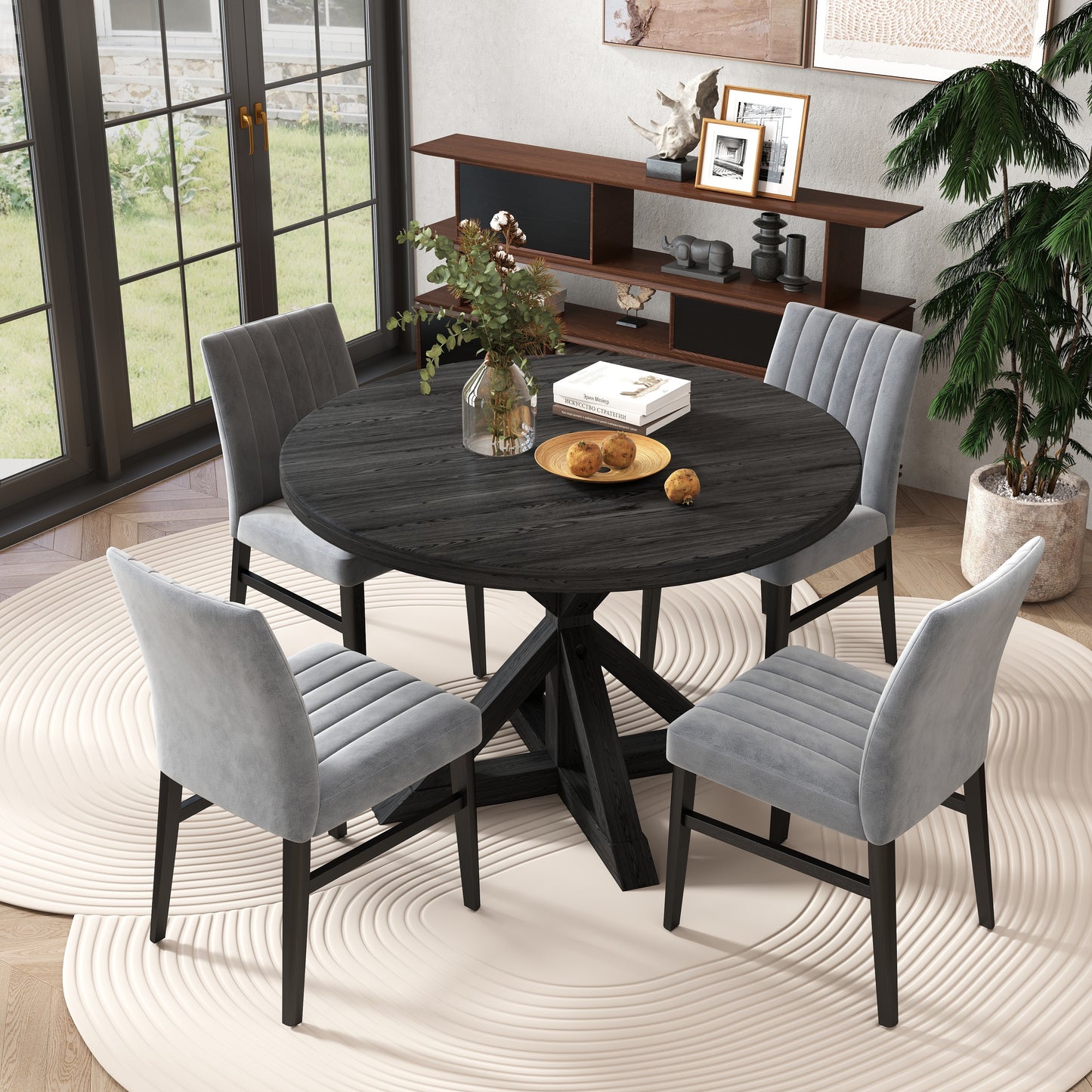 Walton 5-Piece Round Dining Set, Cross-Buck Round Table with 4 Side Chairs