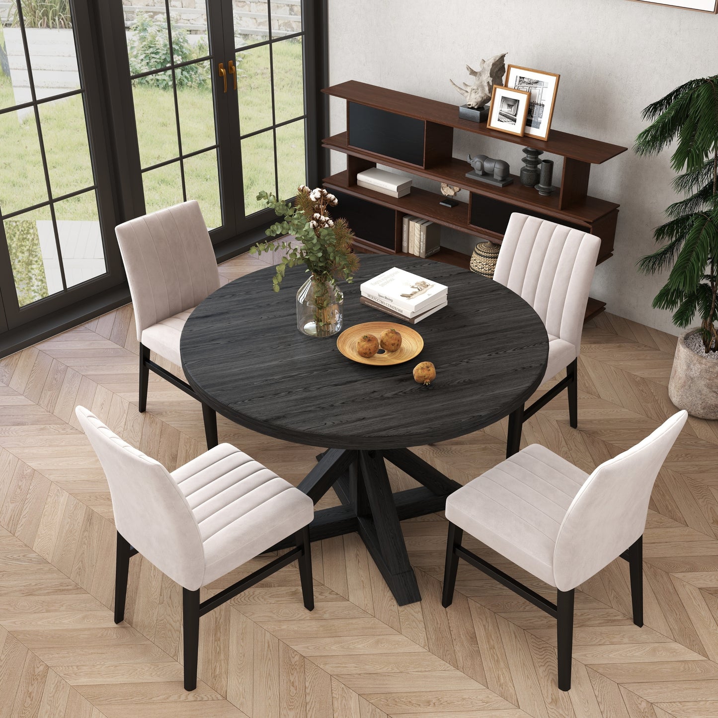 Walton 5-Piece Round Dining Set, Cross-Buck Round Table with 4 Side Chairs