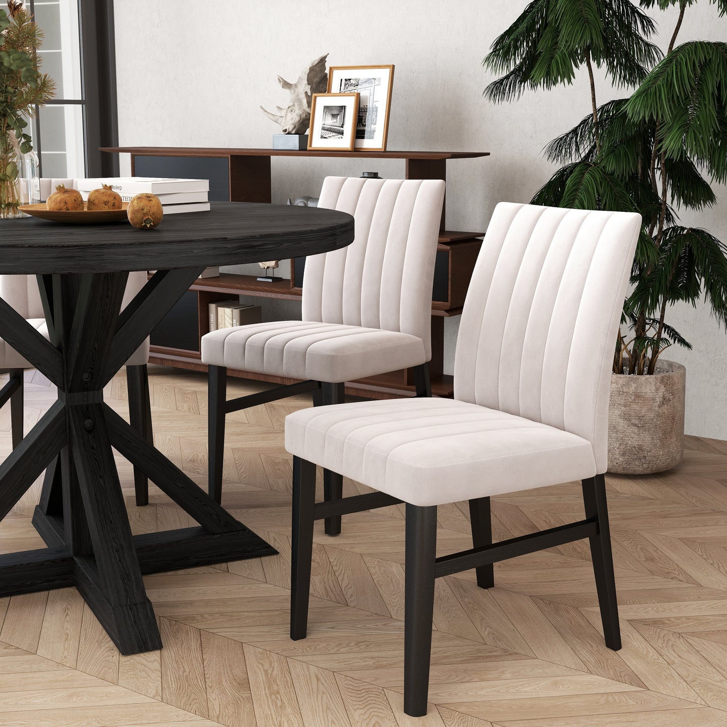 Walton 5-Piece Round Dining Set, Cross-Buck Round Table with 4 Side Chairs