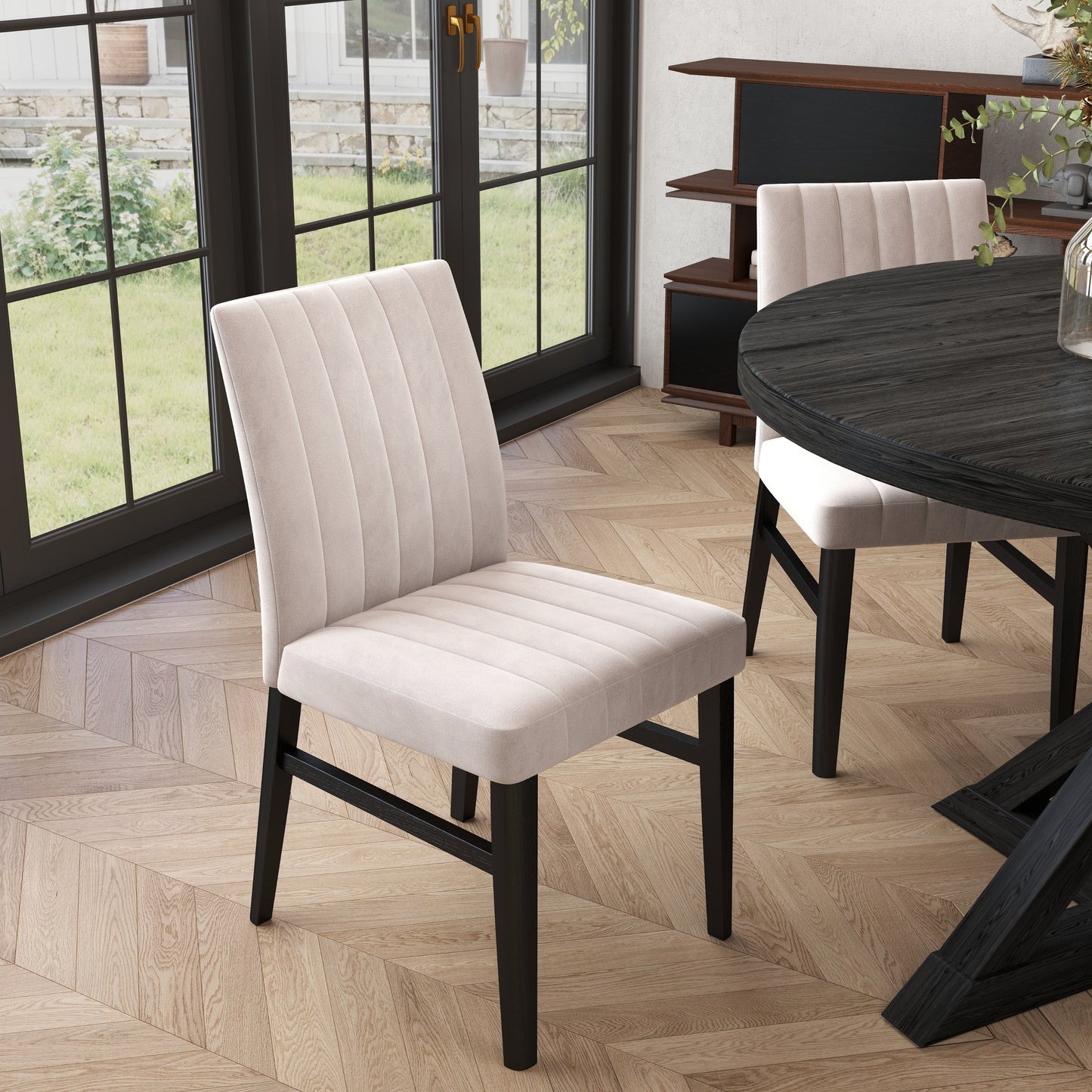 Walton 5-Piece Round Dining Set, Cross-Buck Round Table with 4 Side Chairs