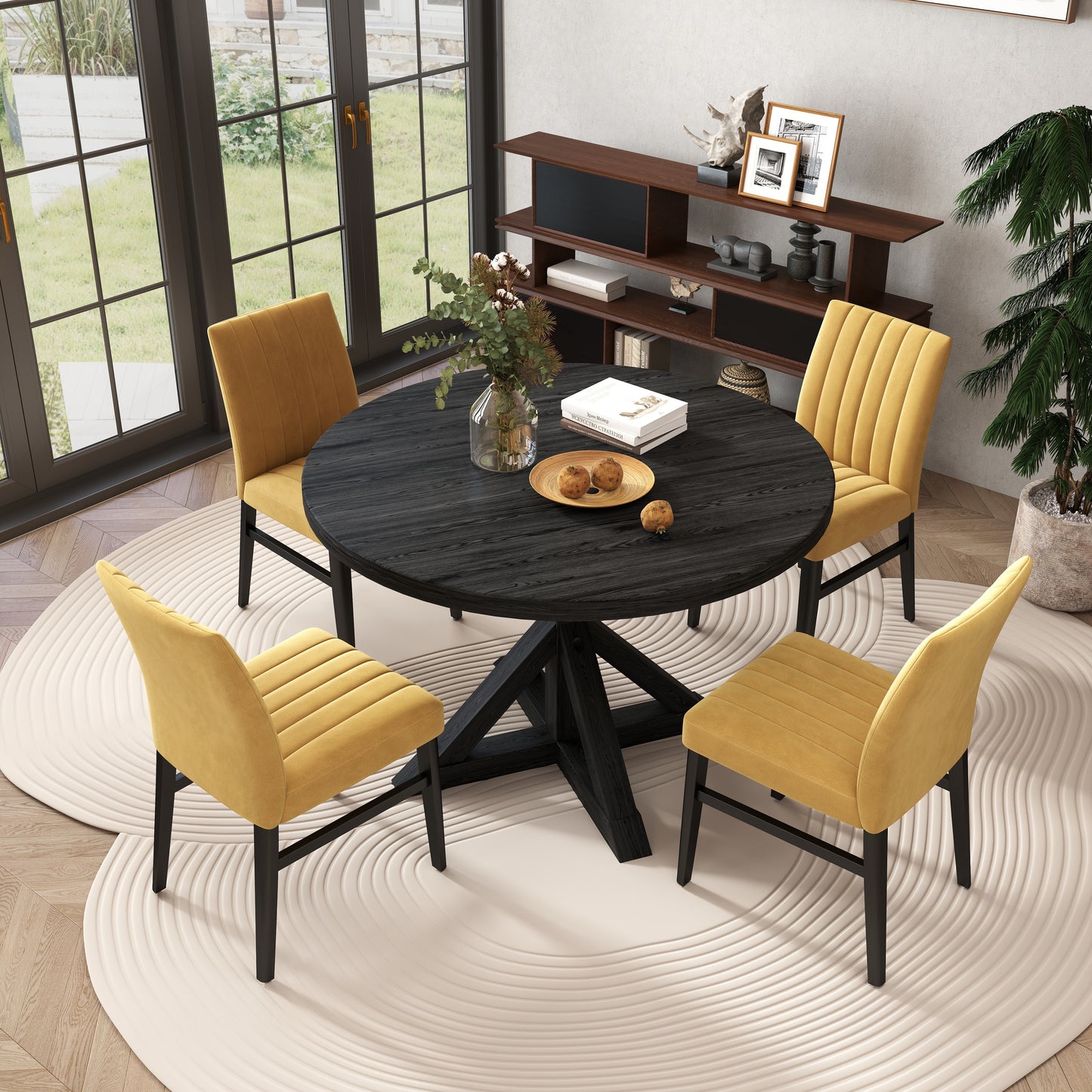 Walton 5-Piece Round Dining Set, Cross-Buck Round Table with 4 Side Chairs