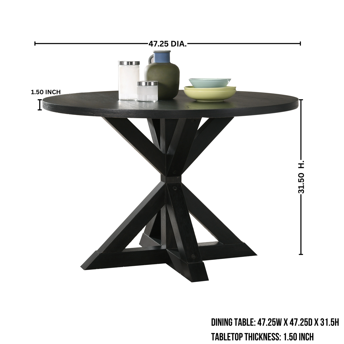 Roundhill Furniture Banff 5-piece Dining Set, Cross-Buck Round Table with 4 Tufted Chairs