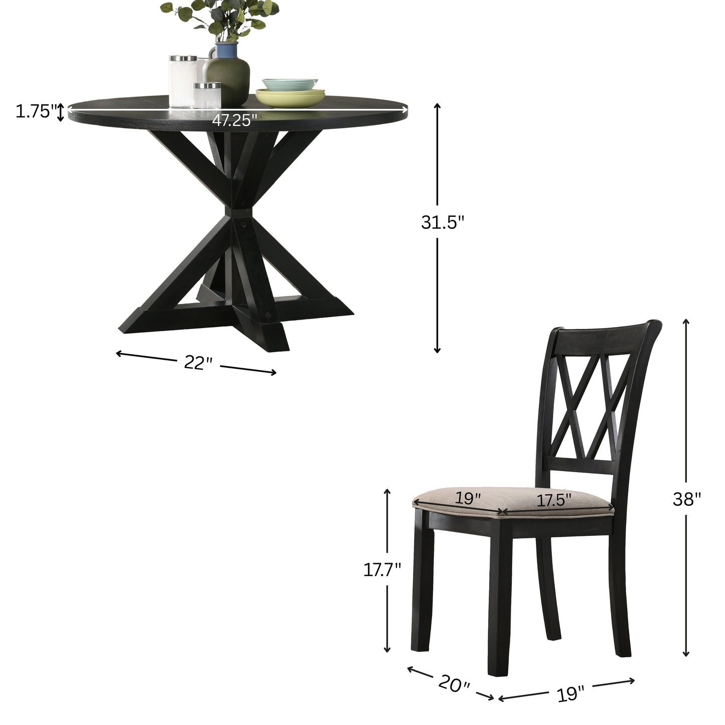 Roundhill Furniture Windvale Cross-Buck Wood 5-Piece Dining Set