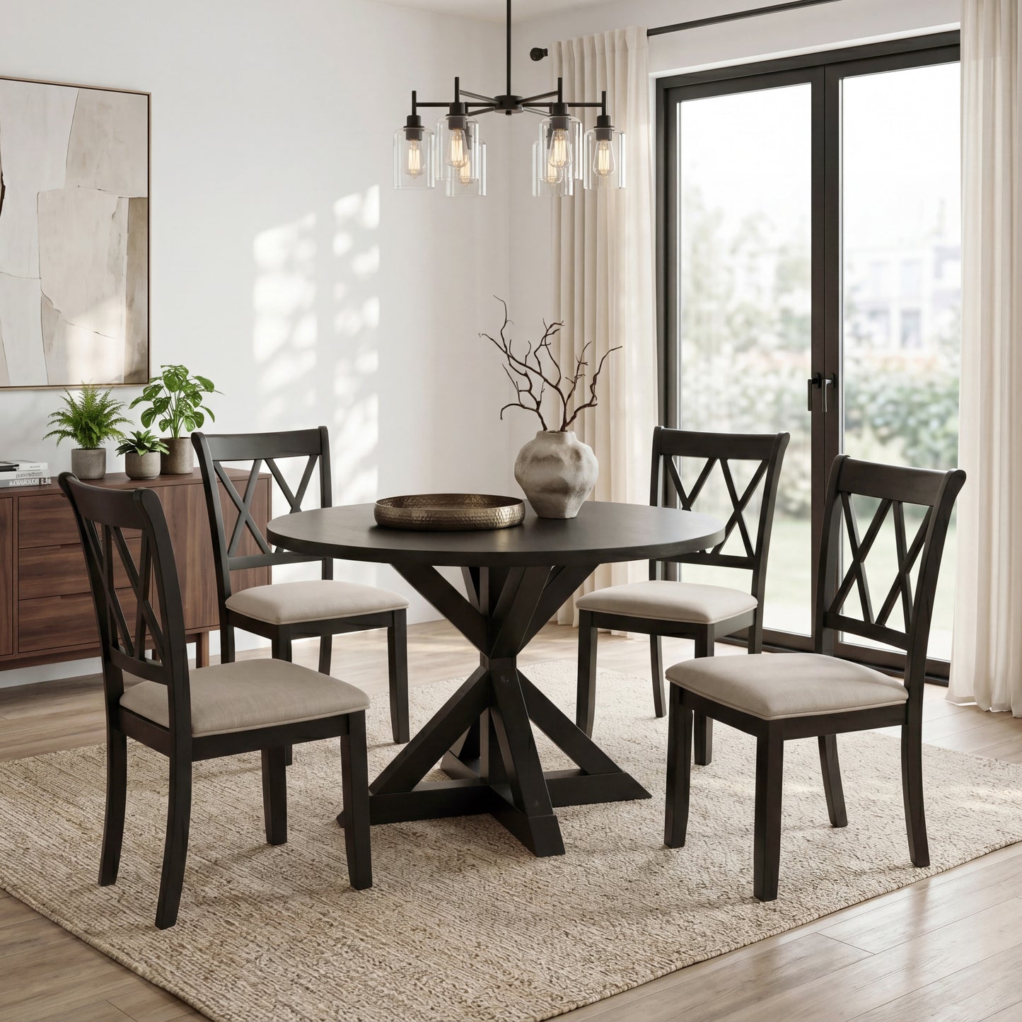 Roundhill Furniture Windvale Cross-Buck Wood 5-Piece Dining Set