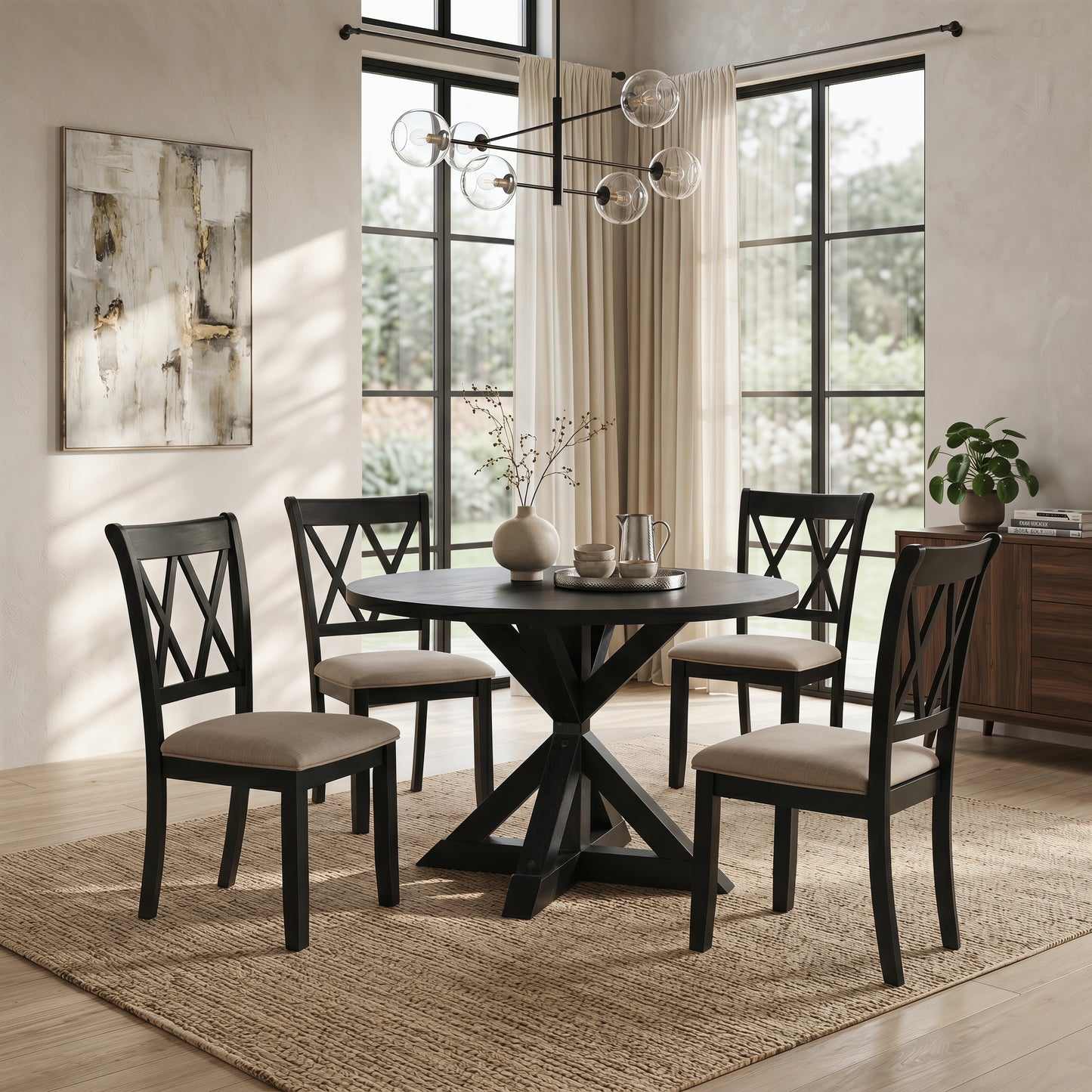 Roundhill Furniture Windvale Cross-Buck Wood 5-Piece Dining Set
