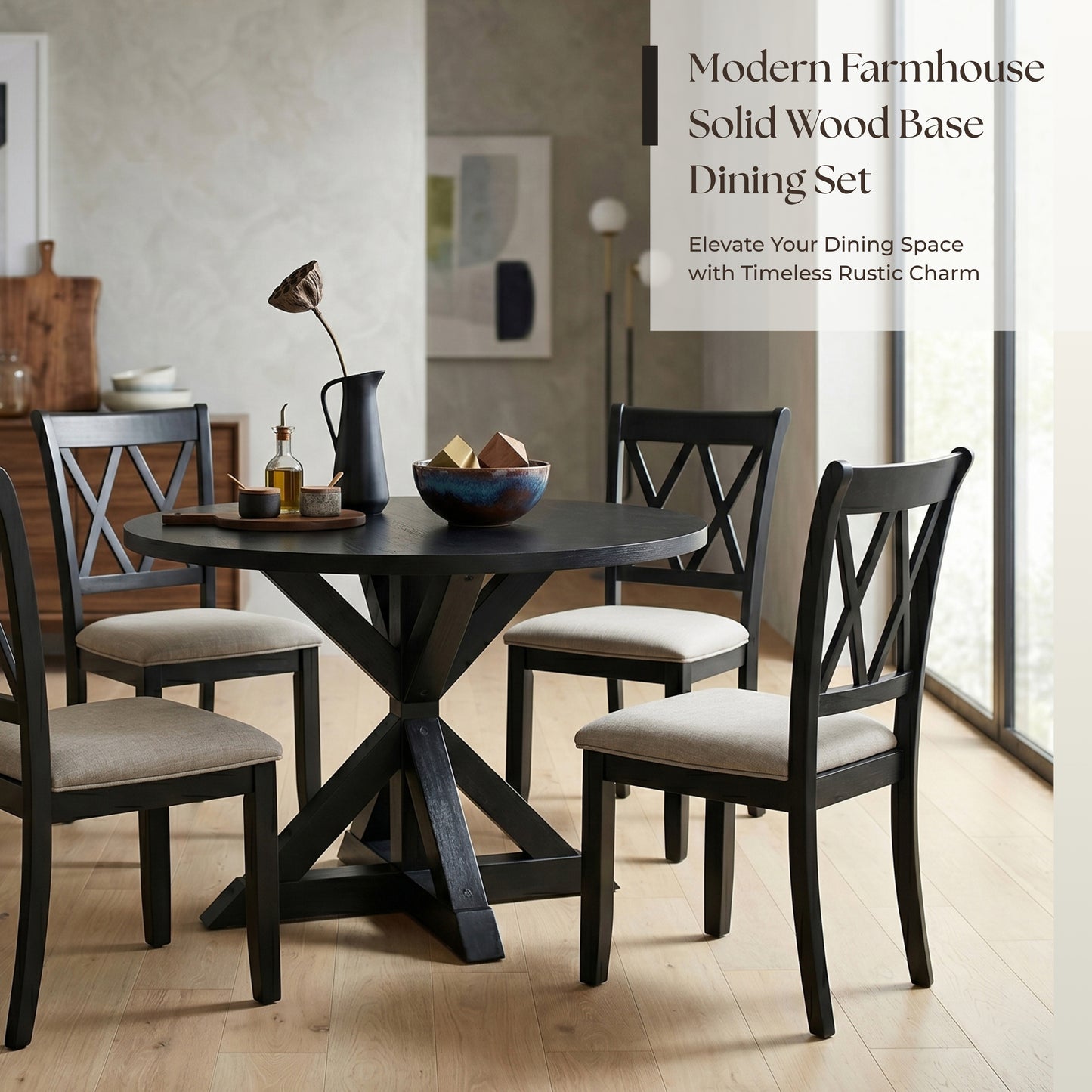 Roundhill Furniture Windvale Cross-Buck Wood 5-Piece Dining Set