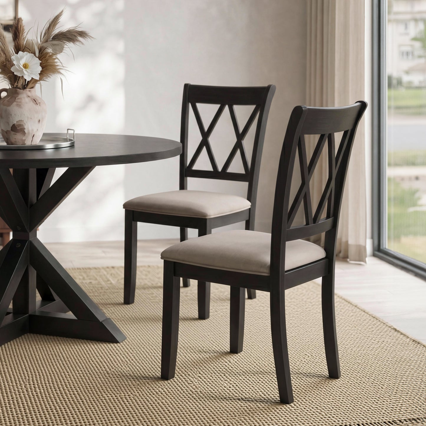 Roundhill Furniture Windvale Cross-Buck Wood 5-Piece Dining Set