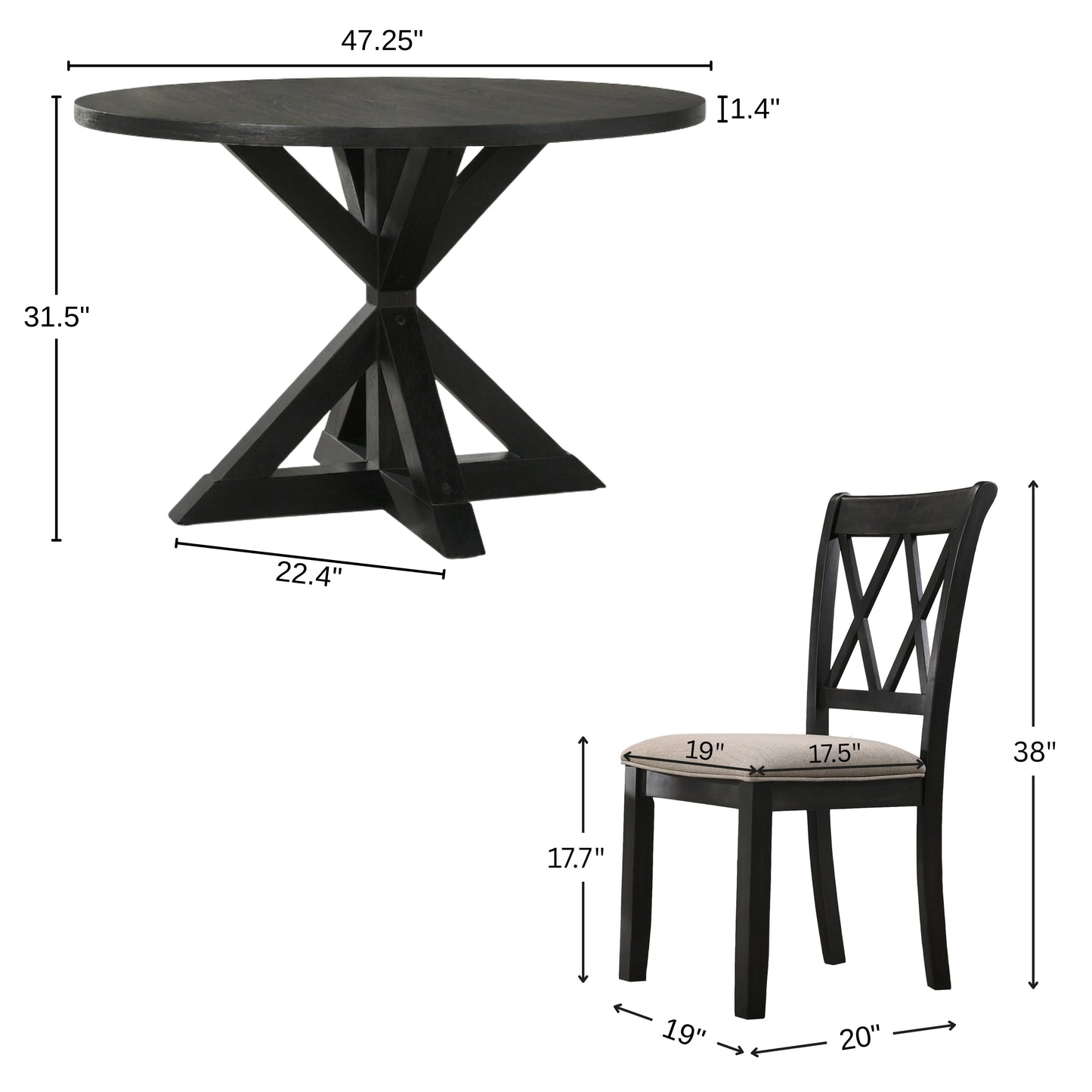 Roundhill Furniture Windvale Cross-Buck Wood 5-Piece Dining Set