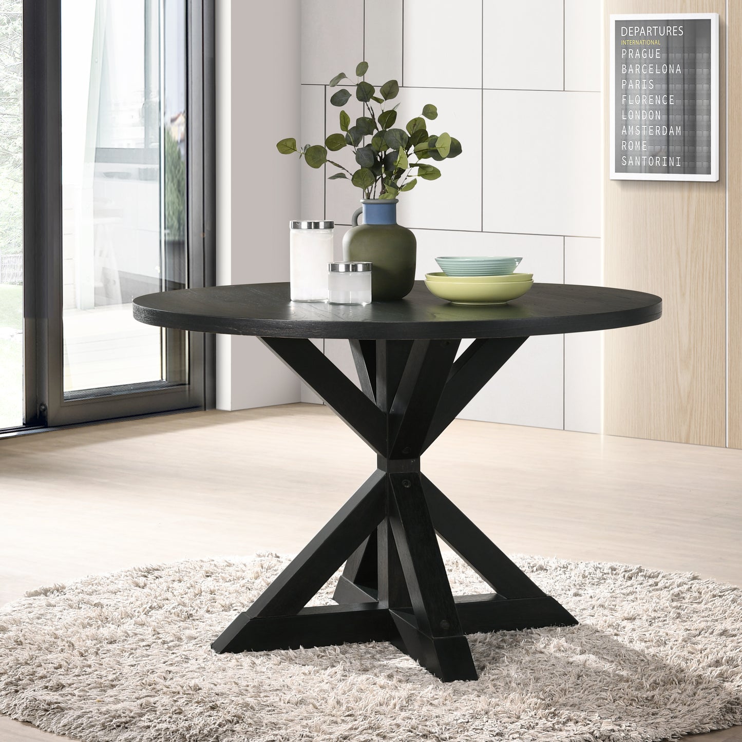 Roundhill Furniture Windvale Cross-Buck Base Dining Table