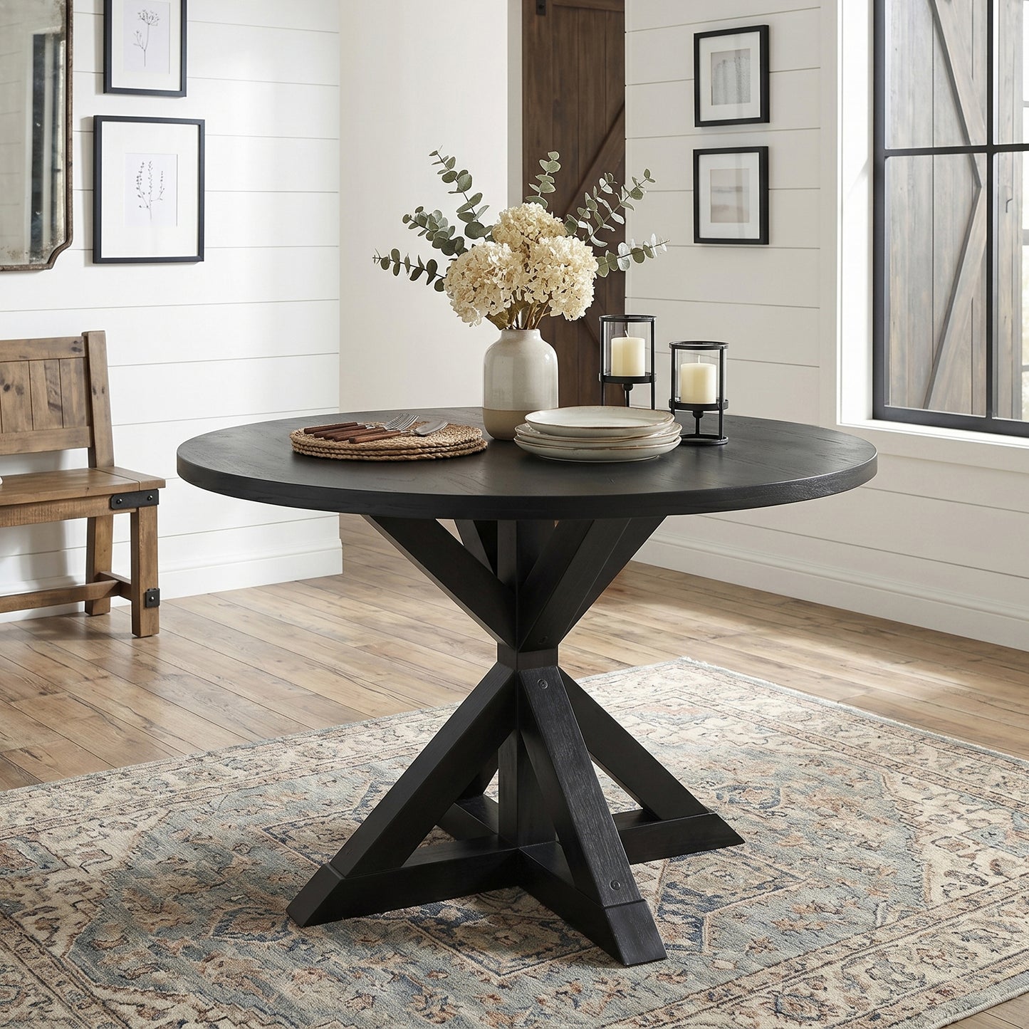 Windvale Cross-Buck Base Dining Table in Black