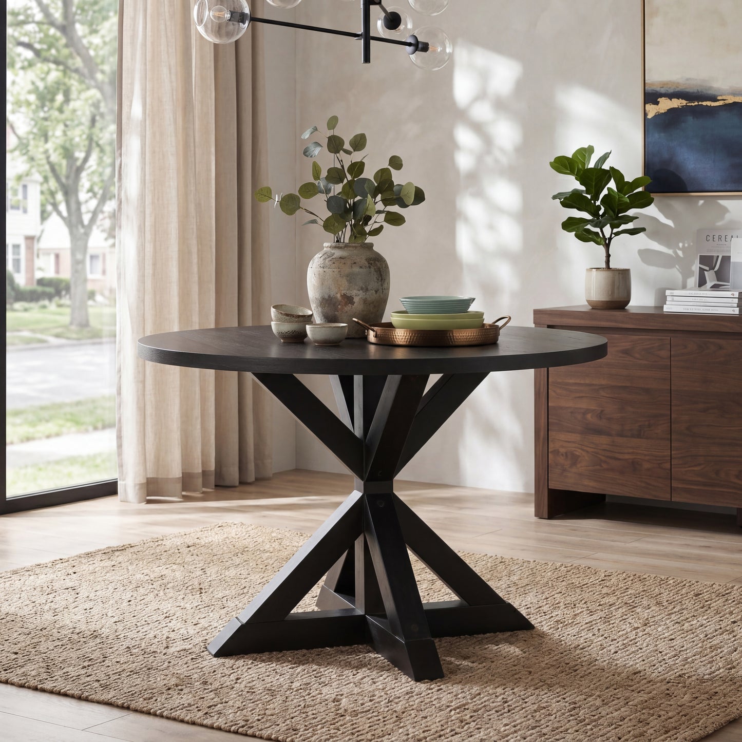 Windvale Cross-Buck Base Dining Table in Black