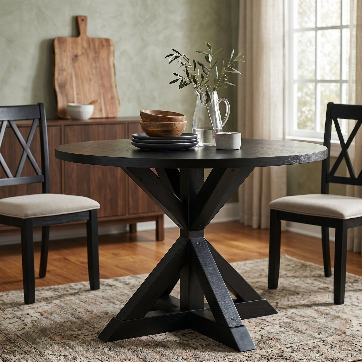 Windvale Cross-Buck Base Dining Table in Black