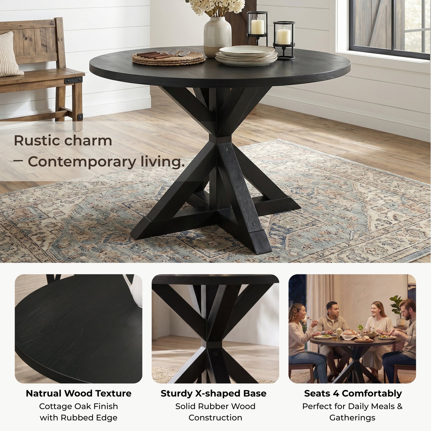 Windvale Cross-Buck Base Dining Table in Black