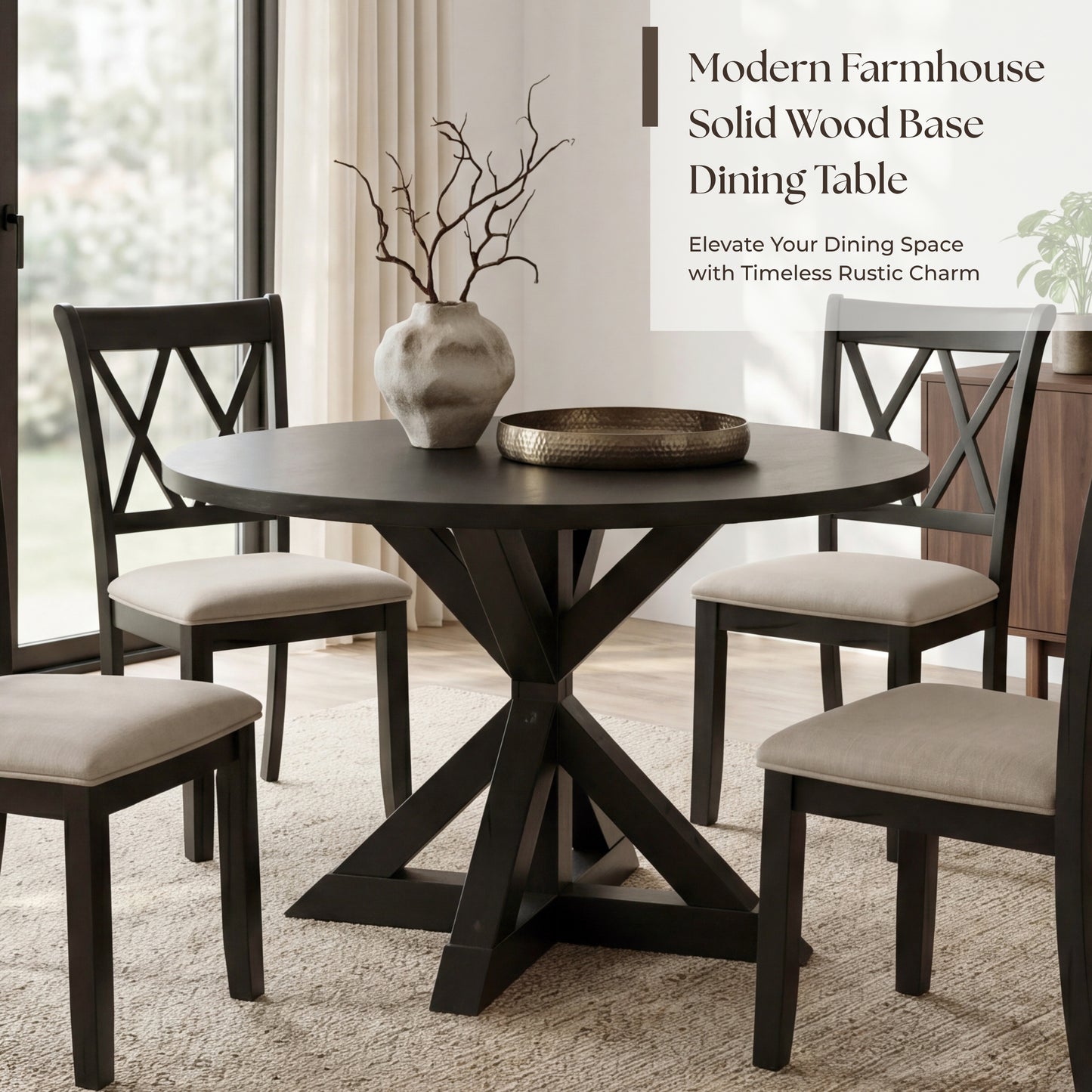 Windvale Cross-Buck Base Dining Table in Black