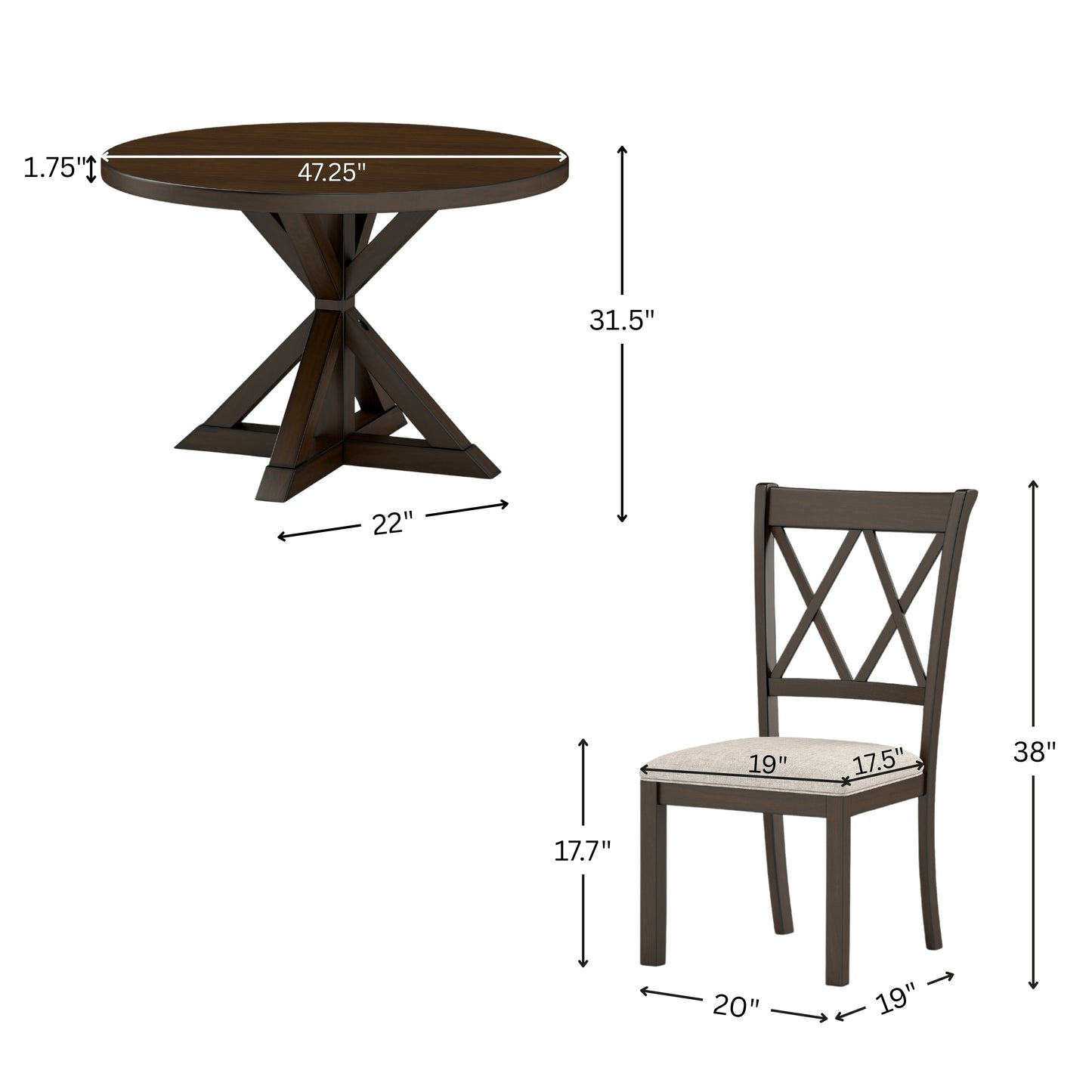 Roundhill Furniture Windvale Cross-Buck Wood 5-Piece Dining Set