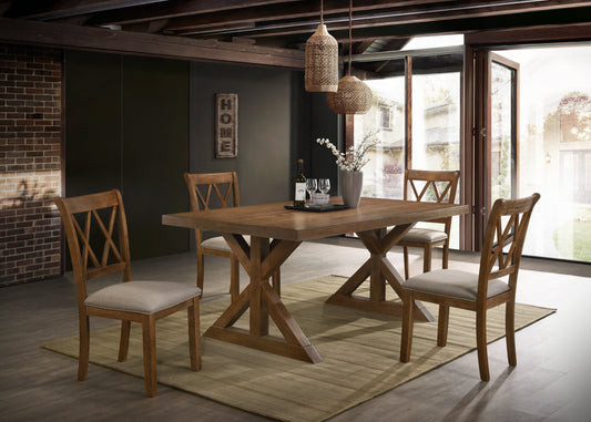 Enna Morden Farmhouse Wood 5-Piece Trestle Dining Set, Brushed Driftwood Finish