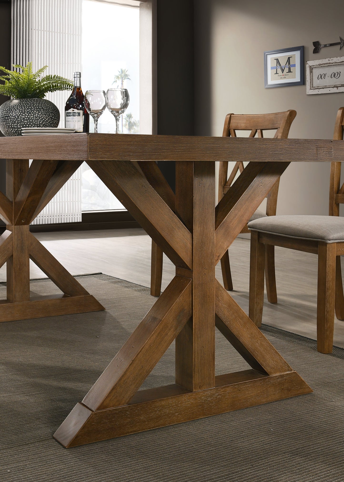 Enna Morden Farmhouse Wood 5-Piece Trestle Dining Set, Brushed Driftwood Finish