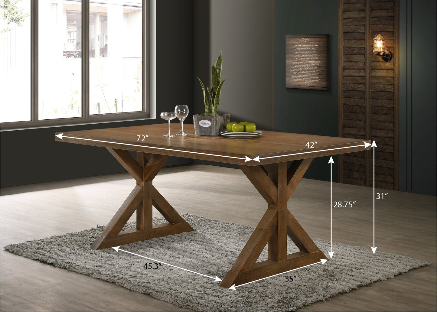 Enna Morden Farmhouse Wood 5-Piece Trestle Dining Set, Brushed Driftwood Finish