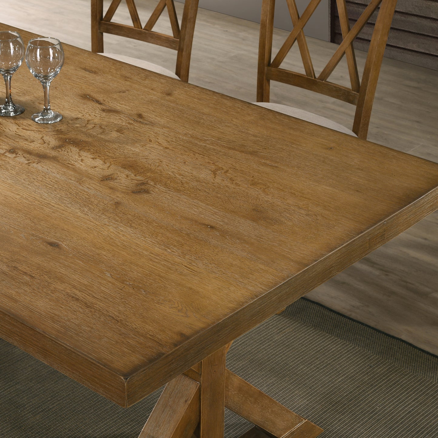 Enna Morden Farmhouse Wood 7-Piece Trestle Dining Set, Brushed Driftwood Finish