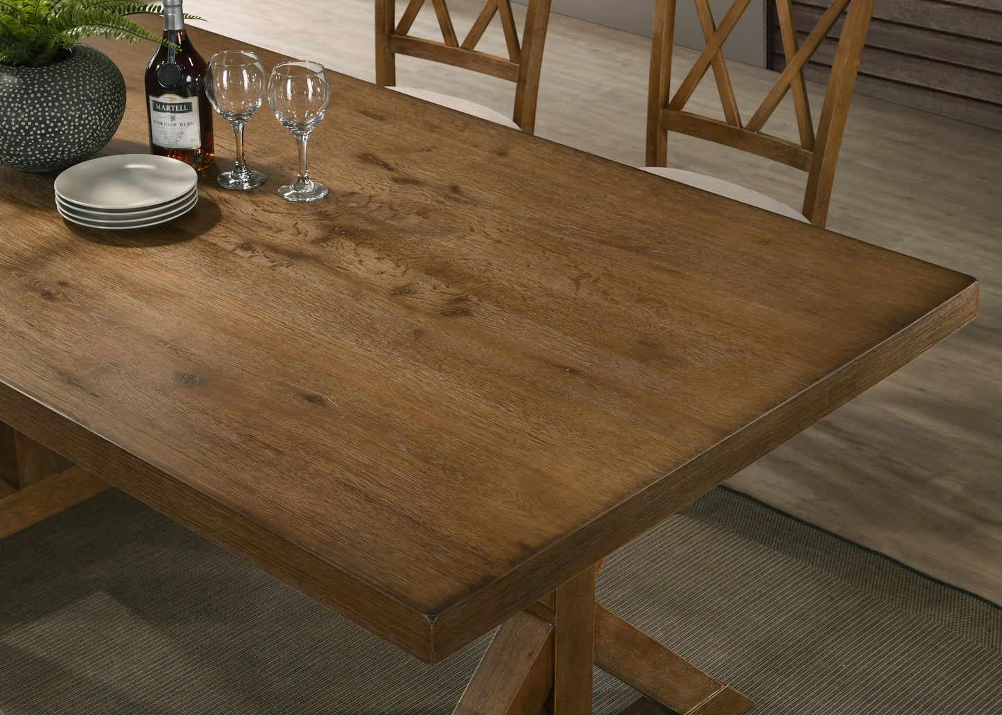 Enna Morden Farmhouse Wood Trestle Dining Table, Brushed Driftwood Finish