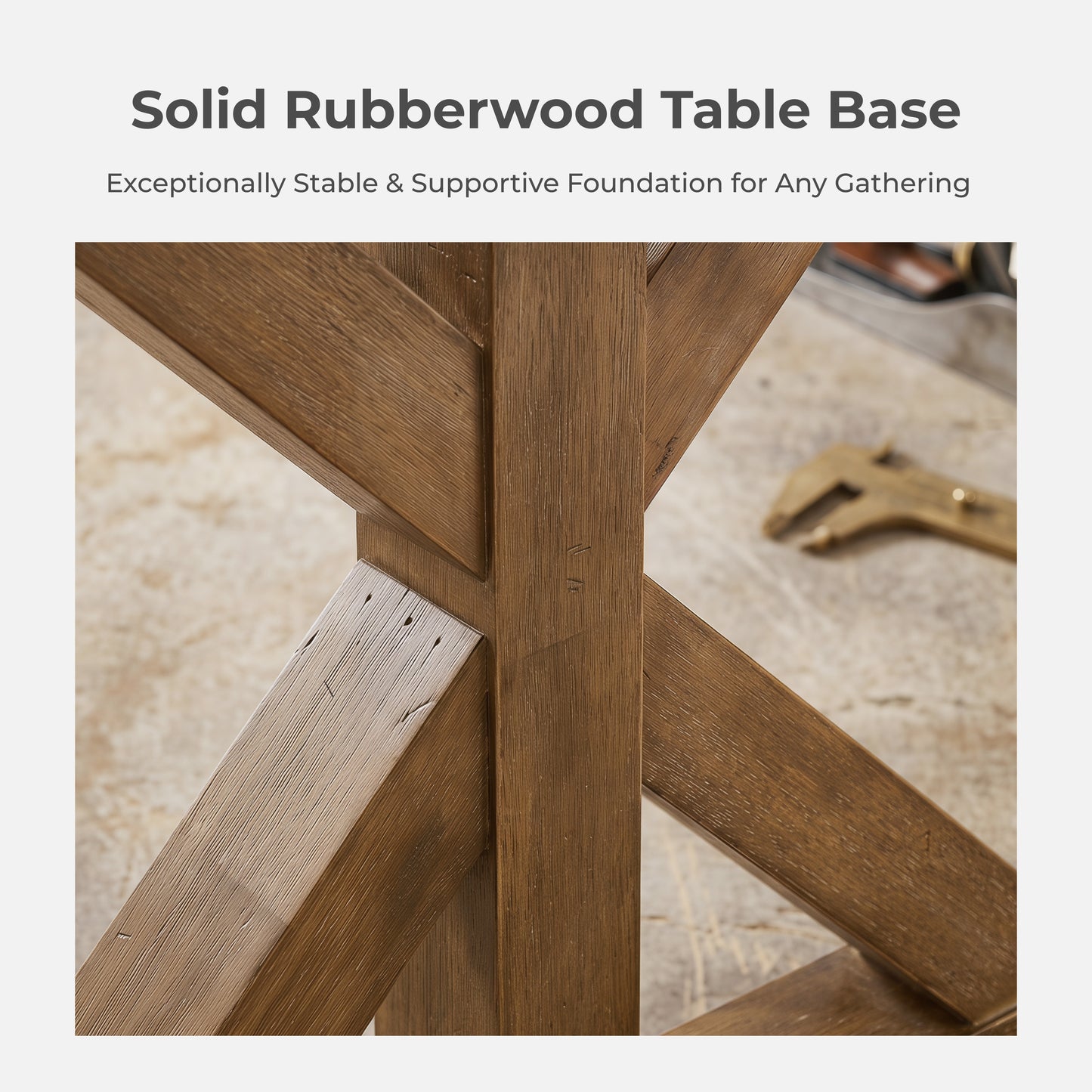 Enna Morden Farmhouse Wood Trestle Dining Table, Brushed Driftwood Finish