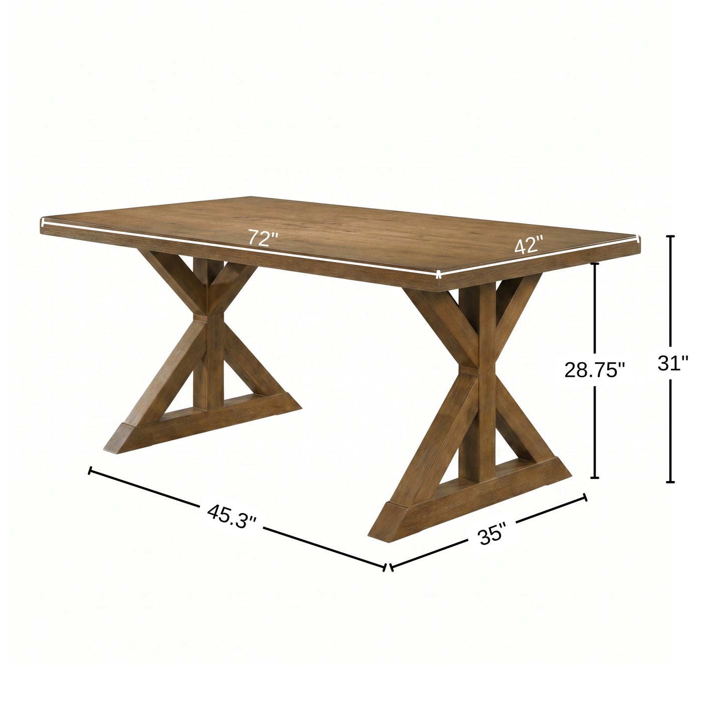 Enna Morden Farmhouse Wood Trestle Dining Table, Brushed Driftwood Finish