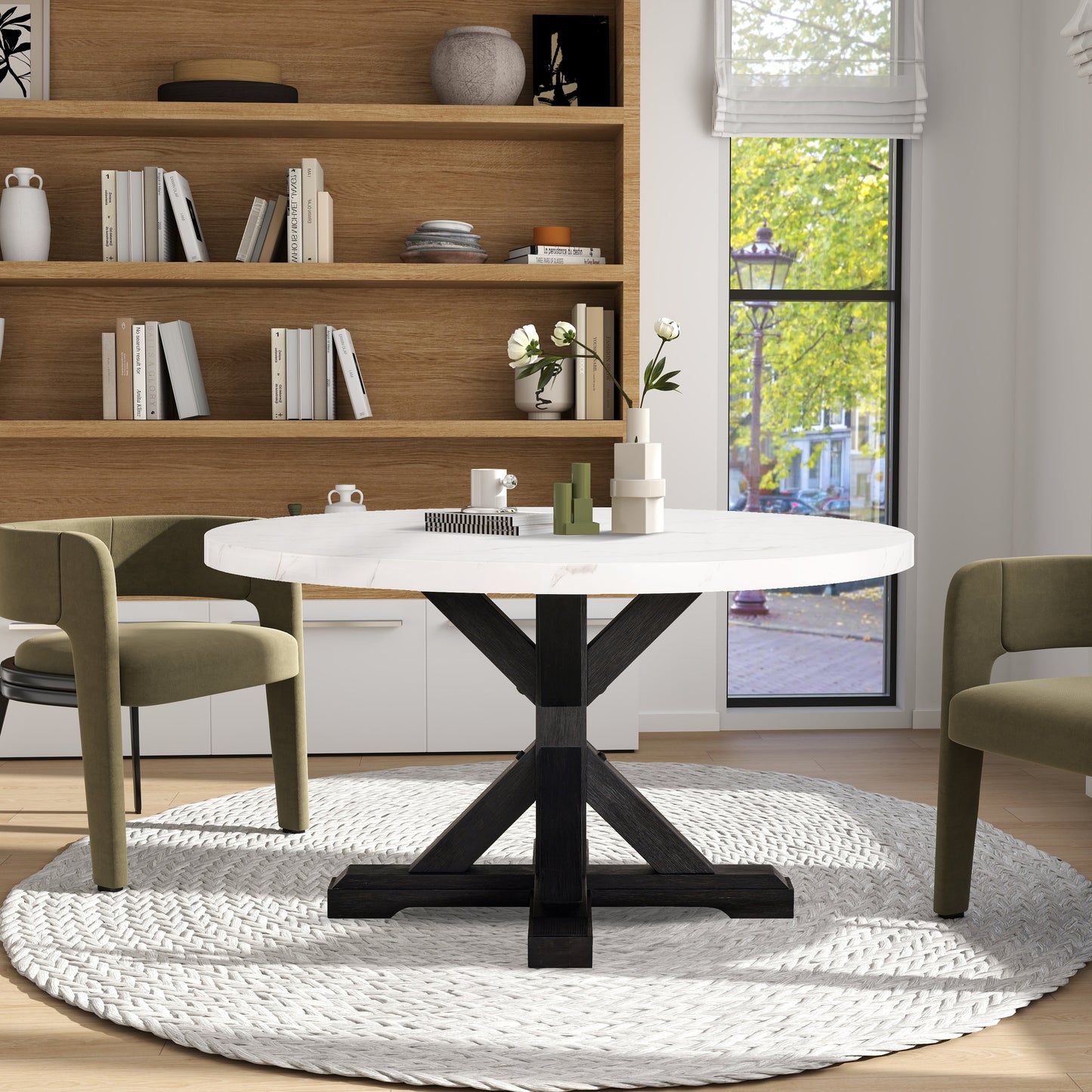 Roundhill Furniture Hirima Modern Elegance 5-Piece Dining Set, 54" Round Dining Table with 4 Chairs