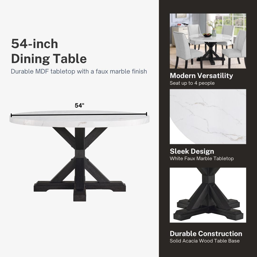 Roundhill Furniture Hirima Modern Elegance 54" Round Dining Table, Solid Acacia Wood Base