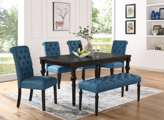 Roundhill Furniture Leviton Urban Style Dark Wash Wood Dining Set: Table, 4 Chairs and Bench