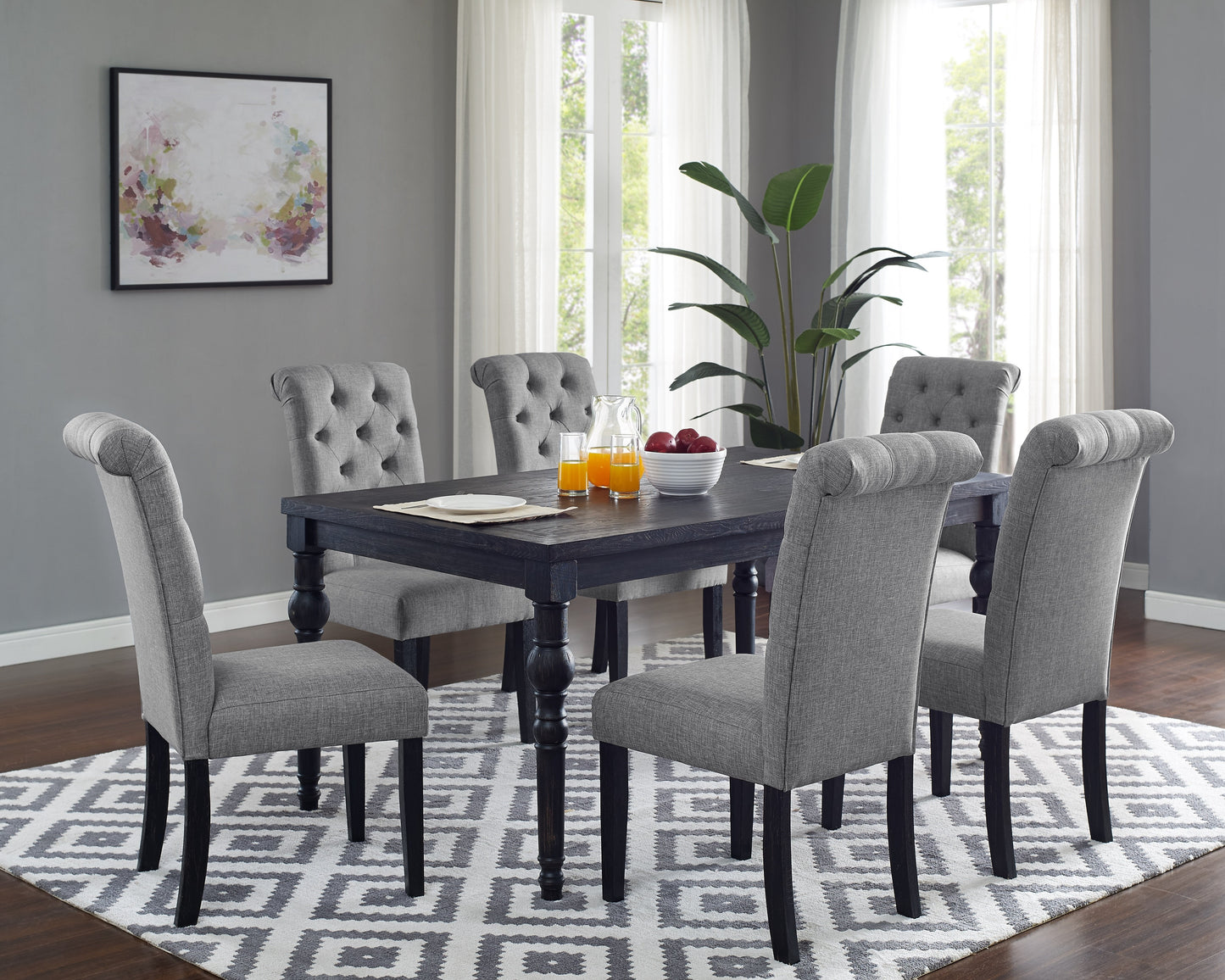 Roundhill Furniture Leviton Urban Style Dining Set: Table and 6 Chairs, Gray