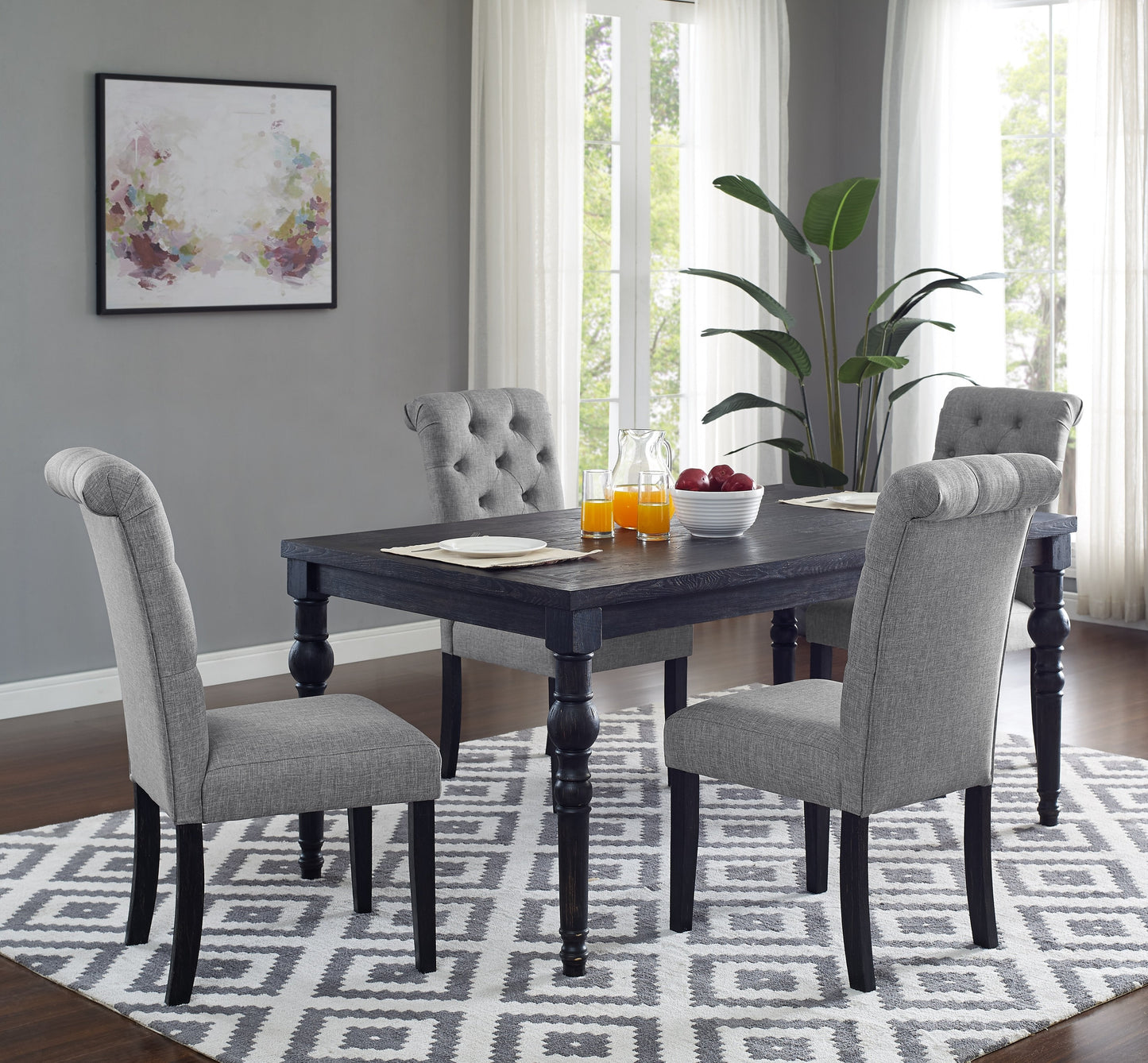 Roundhill Furniture Leviton Urban Style Dining Set: Table and 4 Chairs, Gray