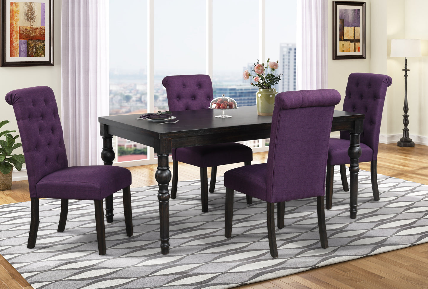 Roundhill Furniture Leviton Urban Style Dining Set: Table and 4 Chairs