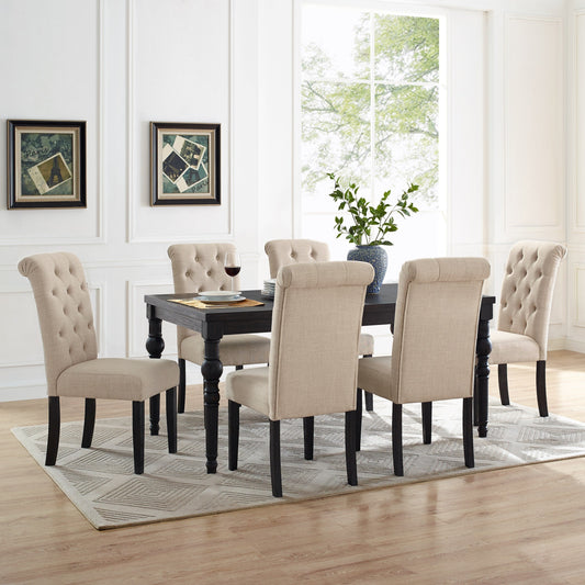 Roundhill Furniture Leviton Urban Style Dining Set: Table and 6 Chairs, Beige