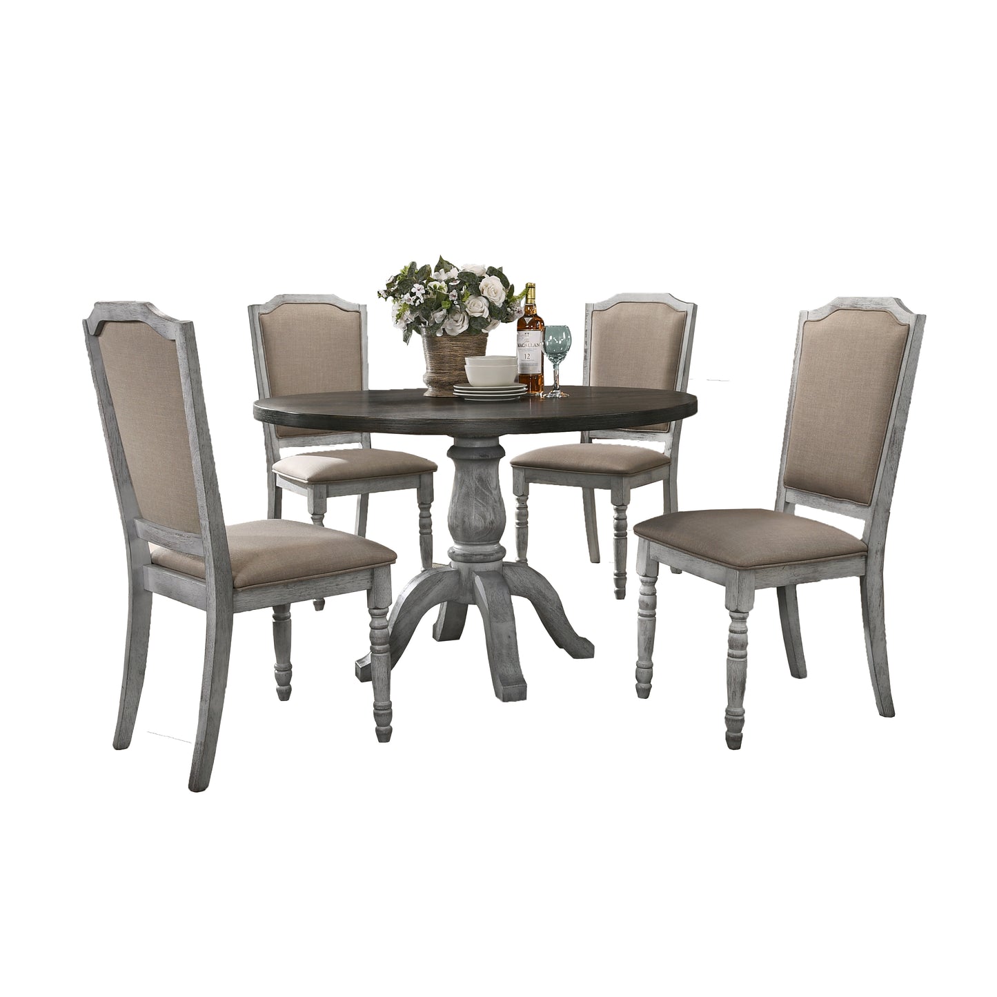 Roundhill Furniture Iris Wood Dining Set, Weathered White, 5-Piece