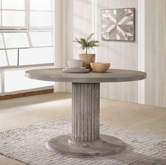 Ferran Wood Pedestal Dining Table in Reclaimed Gray