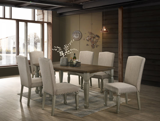 Breda Antique Gray and Dark Oak Finished Wood Dining Set, Table with Four Chairs