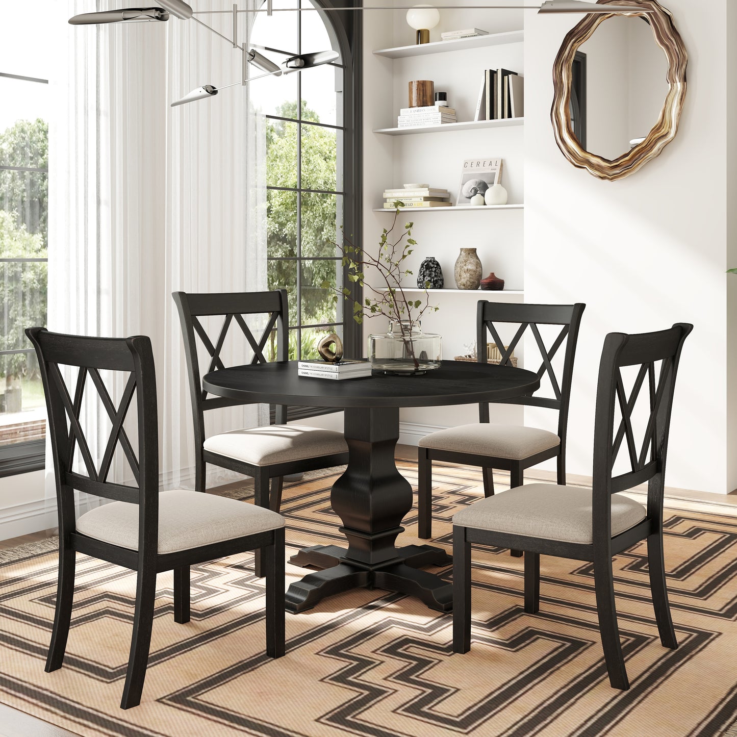 Havre 5-Piece Dining Set, Pedestal Round Table with 4 Stylish Chairs