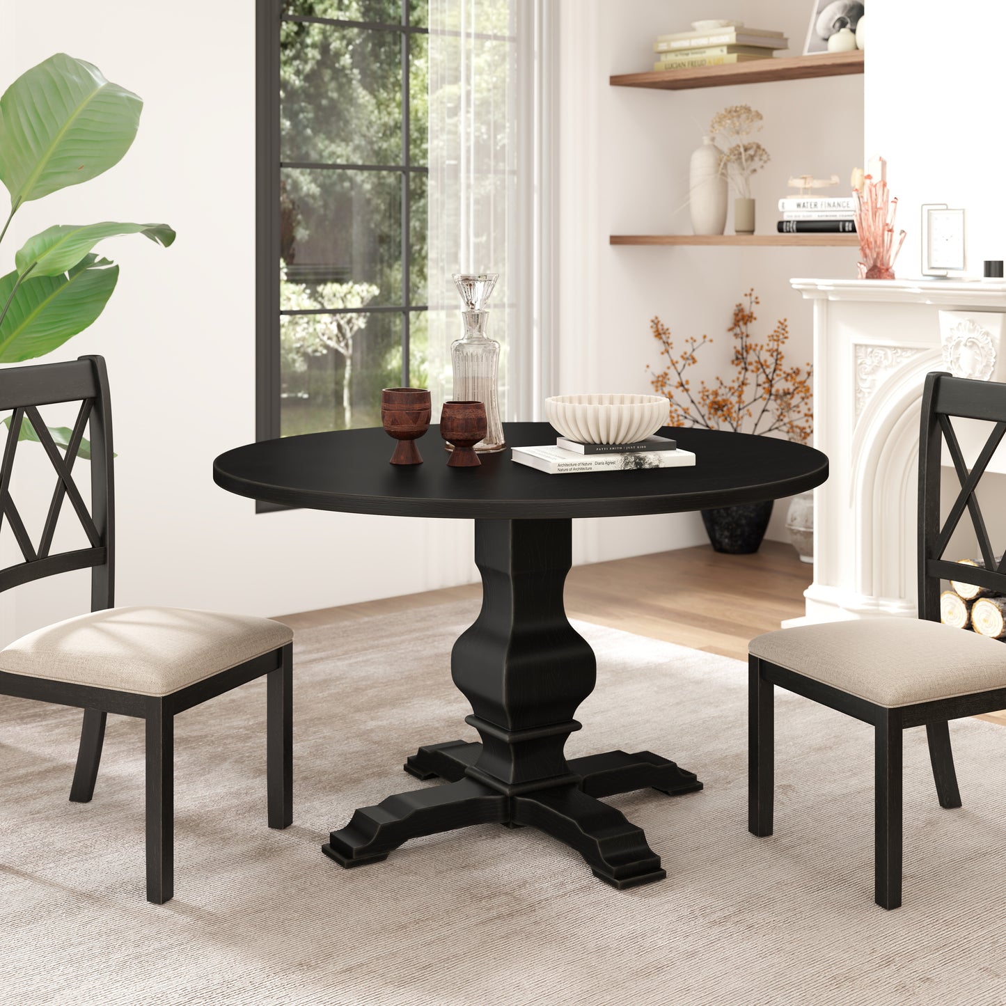 Roundhill Furniture Havre Wood Pedestal Round Dining Table