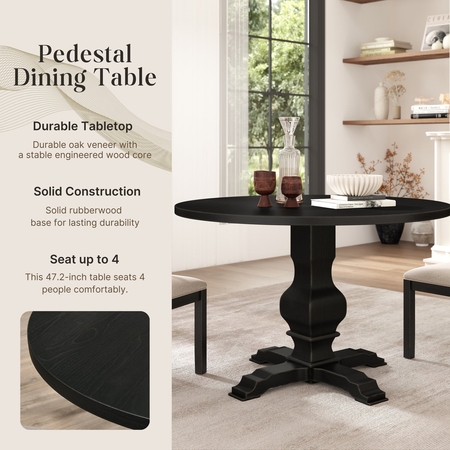 Roundhill Furniture Havre Wood Pedestal Round Dining Table