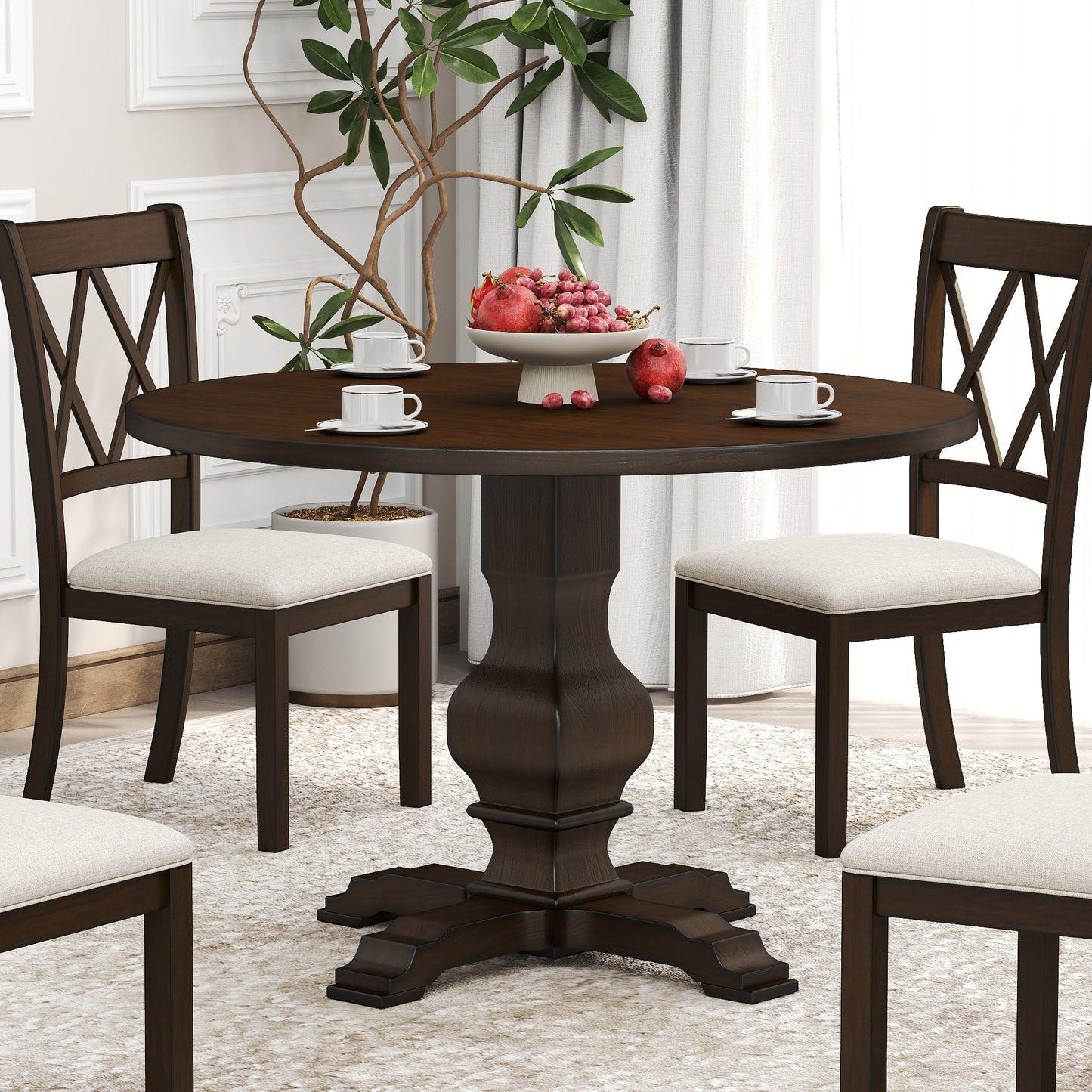 Roundhill Furniture Havre Wood Pedestal Round Dining Table