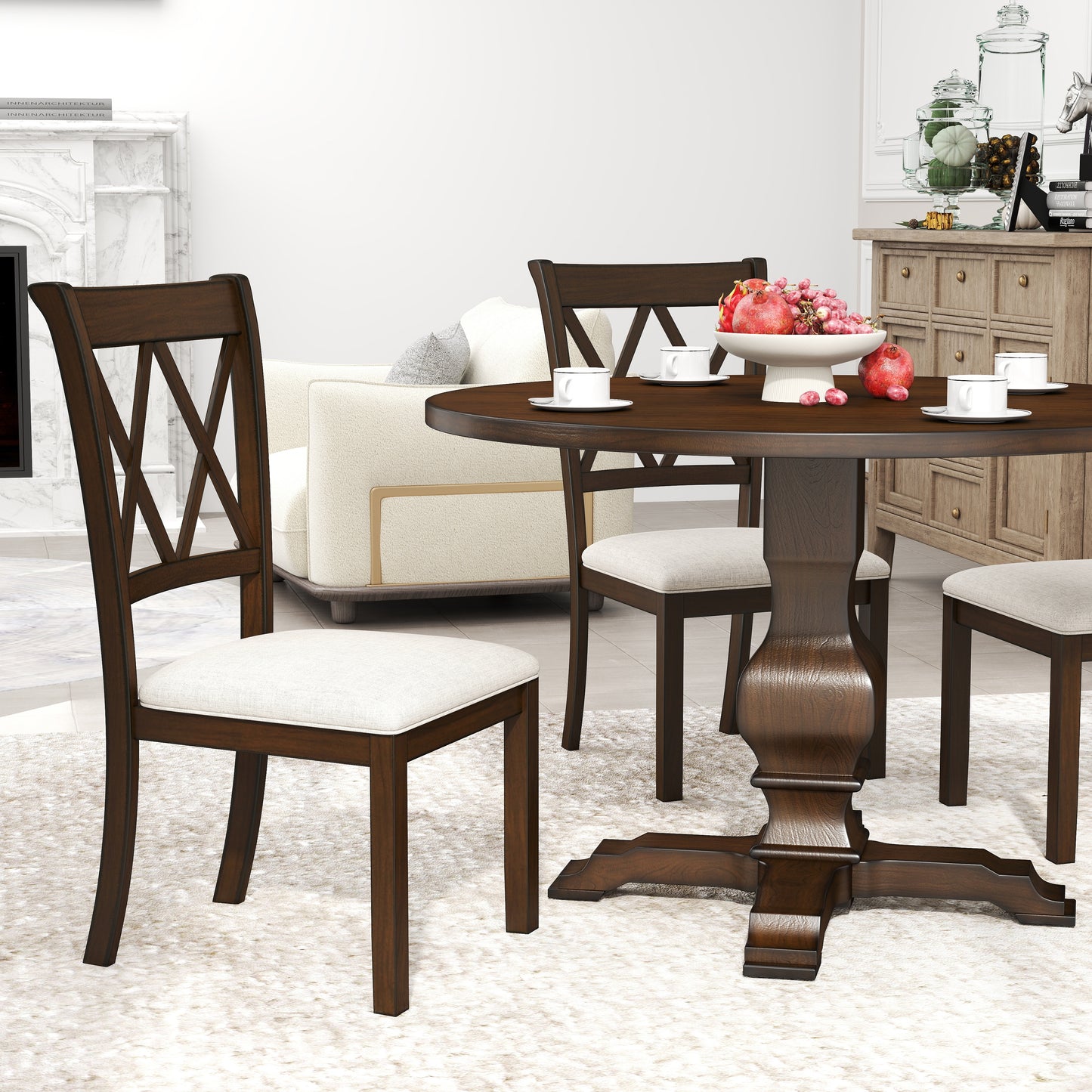 Havre 5-Piece Dining Set, Pedestal Round Table with 4 Stylish Chairs